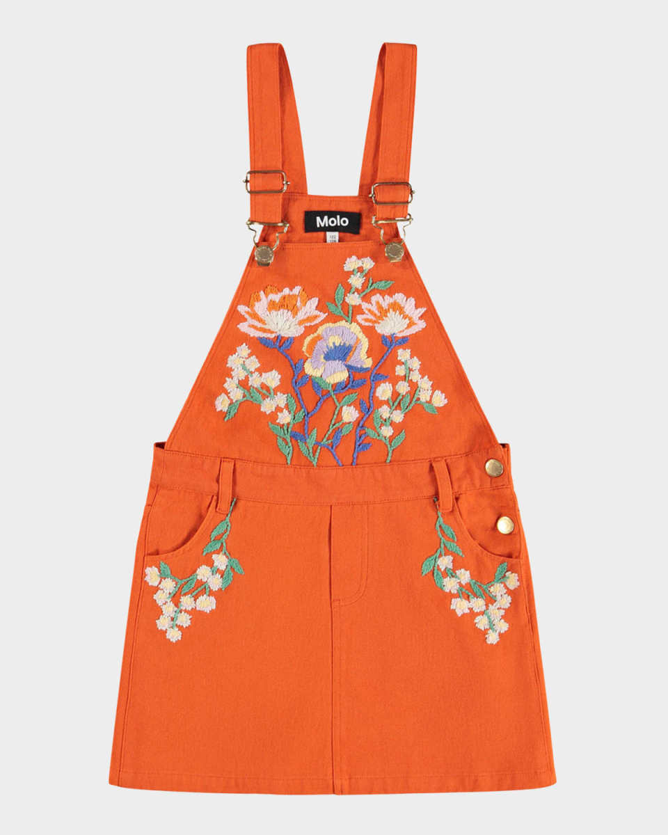 Girl's Chakala Embroidered Dungaree Dress, Size 3T